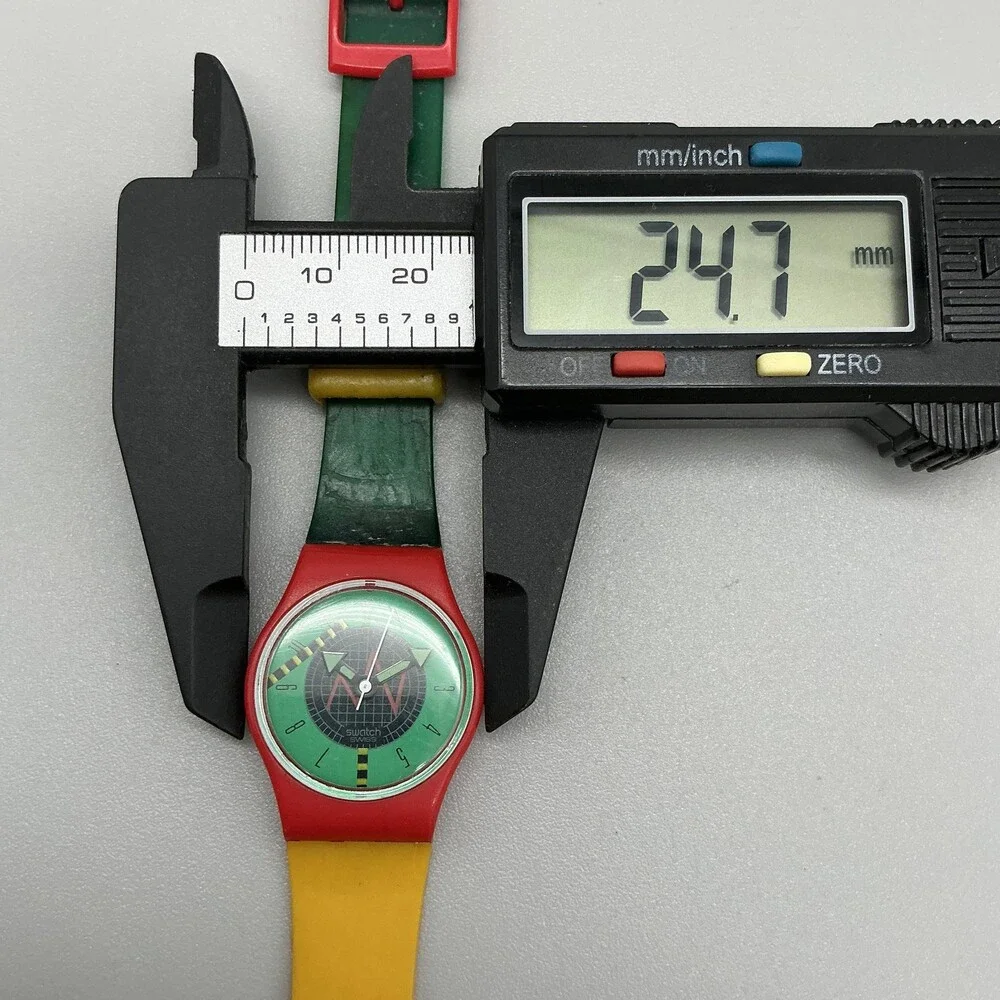 Vintage Swatch Radar Womens Watch 25mm Green Dial Red Swiss New Battery